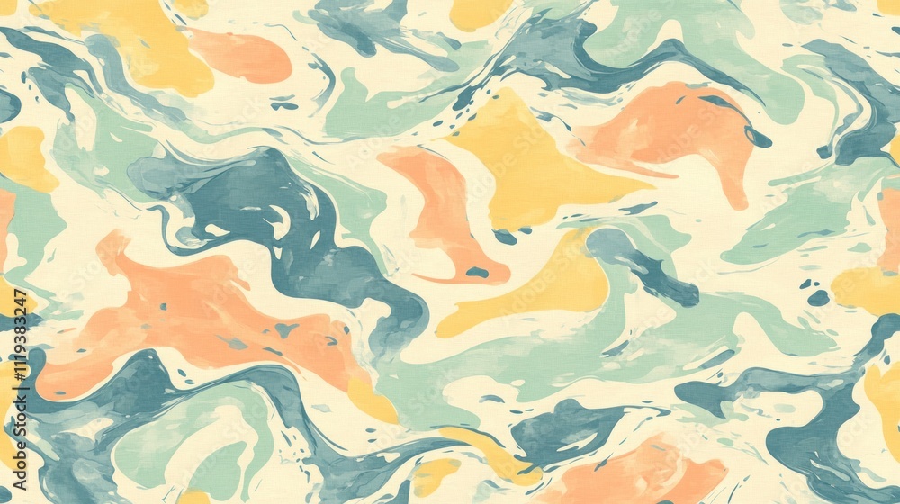 Poster abstract marbled pattern with soft pastel colors in flowing shapes.