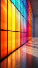 Spectacular Colorful Building Facade with Vibrant Glass Panels. Modern Architectural Design. Stunning Building Exterior. Contemporary Office Building.