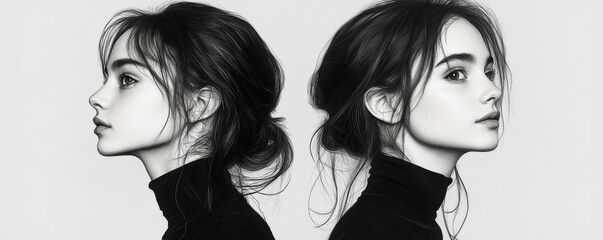 Fototapeta premium minimalistic portrait of a girl in black and white