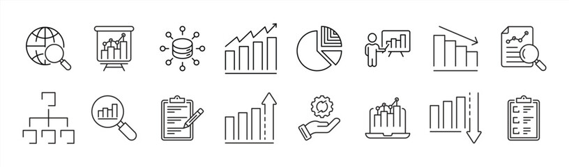 set of data analysis thin line icon. containing chart, database, statistic, monitoring, graph, search, big data analysis icon collections. vector illustration