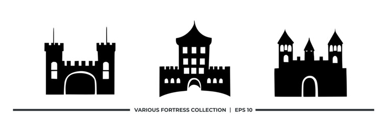Obraz premium A collection of three silhouette fortress designs for graphic use.