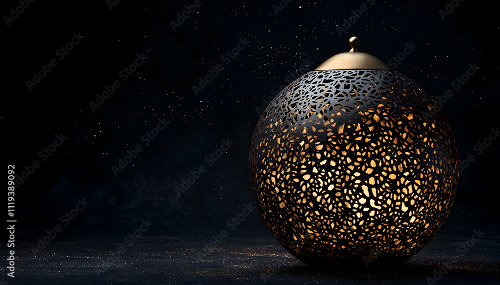 Poster A decorative lantern casting intricate patterns of light in a dark setting.
