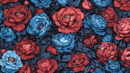 red and blue peonies a dark floral delight for wallpaper and art