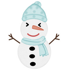 Snow man in colorful , wearing hats, sitting and smiling, snowman in Christmas style watercolor illustration,Merry Christmas