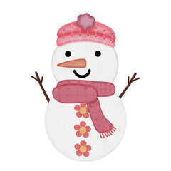 Snow man in colorful , wearing hats, sitting and smiling, snowman in Christmas style watercolor illustration,Merry Christmas