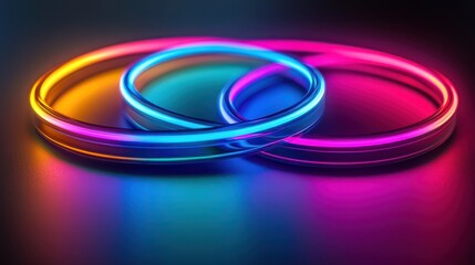Fototapeta premium Intertwined neon rings, vibrant colors, glowing.