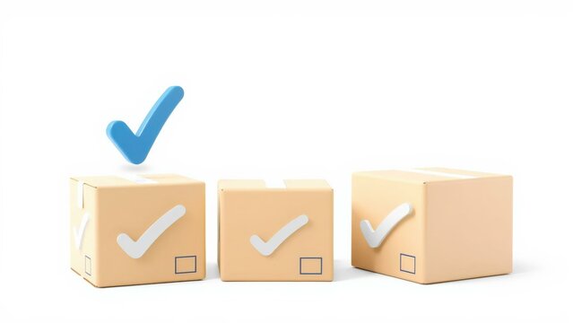 Efficient Delivery: Blue Checkmark Over Cardboard Boxes for Seamless Logistics
