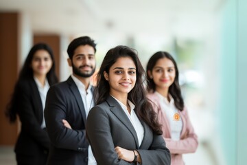 young indian people standing together at office