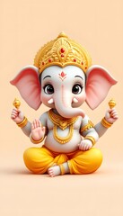 Adorable 3D Render of Lord Ganesha:  A Symbol of Wisdom and Prosperity in Hindu Mythology