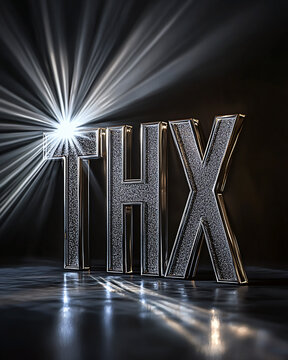 Illuminated THX Logo with Radiant Light Beams in a Dark Background
