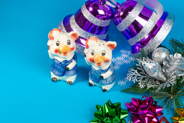 New Year backgrounds. Christmas ornaments and decorations. New Year symbols. Santa Claus. Snowman. Winter fairy tale backgrounds. Elegant holiday tree.