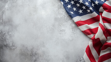 Banner with Copy Space and American Flag Elements, on grey marble background. 4th July, USA Independence Day background concept