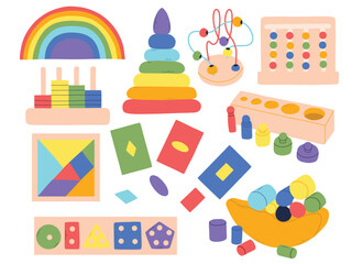 Educational toys for children. Vector illustration of eco children games. Insulated children toy. Flat style.