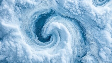 Witness the captivating movement of swirling clouds and water, combining in a stunning aerial display. The tranquil ocean below reflects soft morning light, creating a serene atmosphere