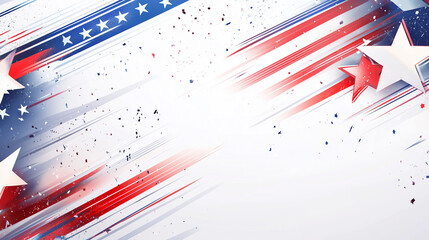Fototapeta premium Banner with Copy Space and American Flag Elements, on white background. 4th July, USA Independence Day background illustration concept