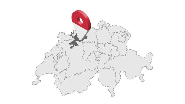 Location Canton of Solothurn on map Switzerland. 3d Solothurn Canton  flag map marker location pin. Map of Switzerland showing different parts. Animated map Cantons of Switzerland. 4K.  Animated Video