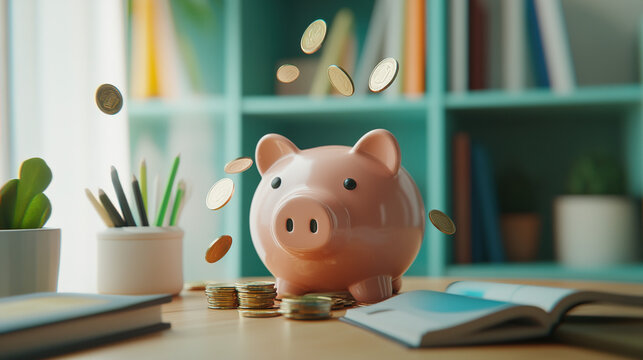 Broken piggy bank with coins scattered around, symbolizing financial struggle and the need for careful budgeting and saving.