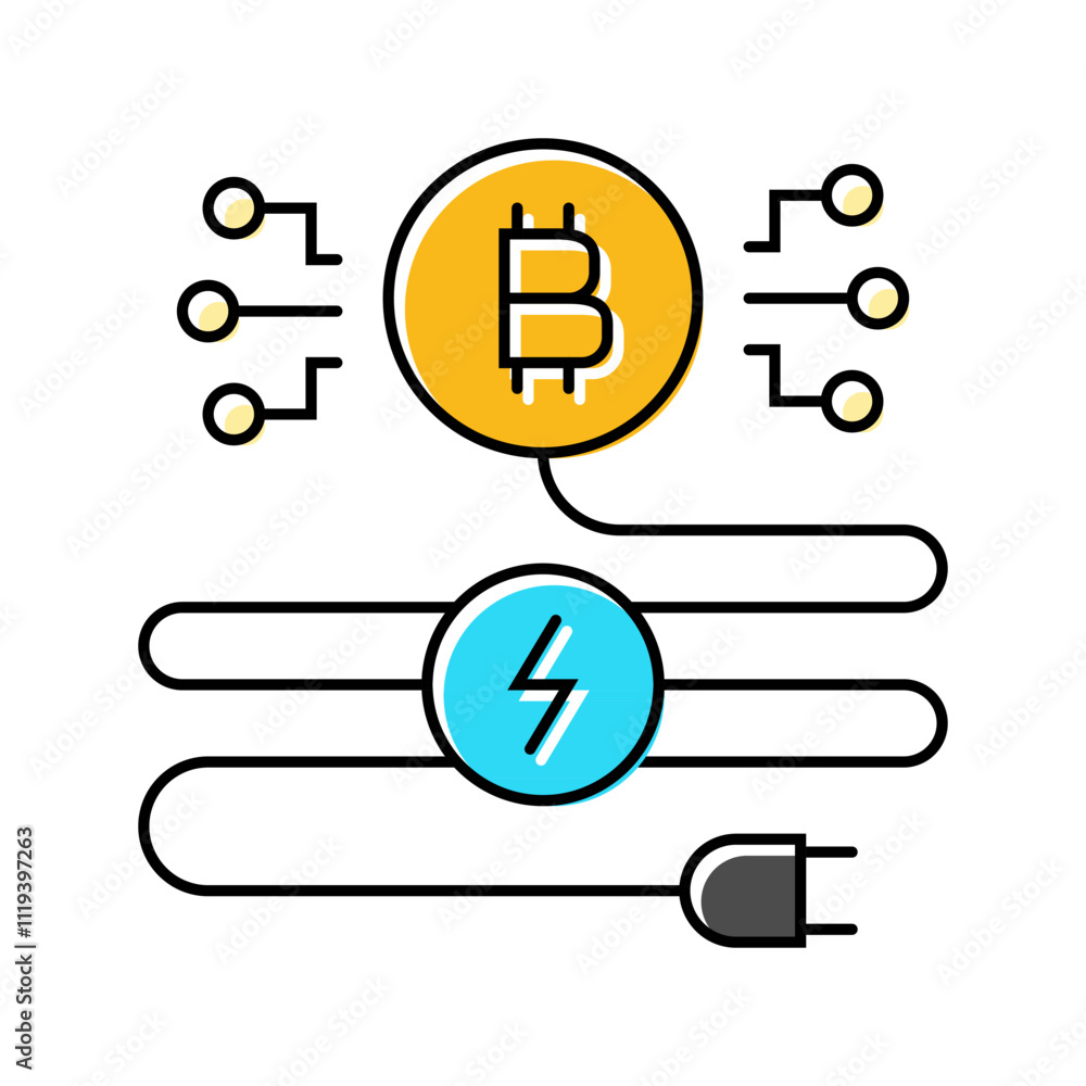 Poster power consumption cryptocurrency mining color icon vector. power consumption cryptocurrency mining s