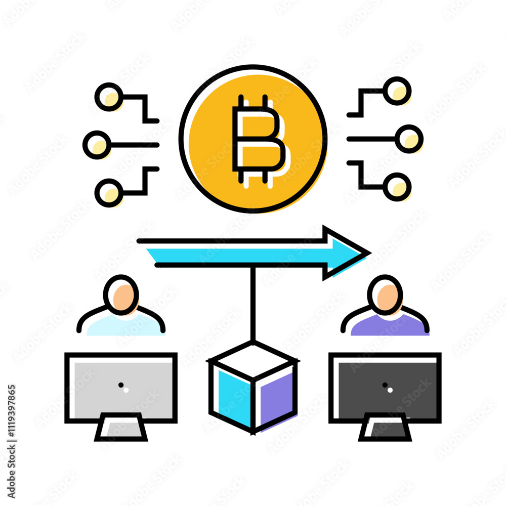 Aufkleber blockchain transaction cryptocurrency mining color icon vector. blockchain transaction cryptocurrenc