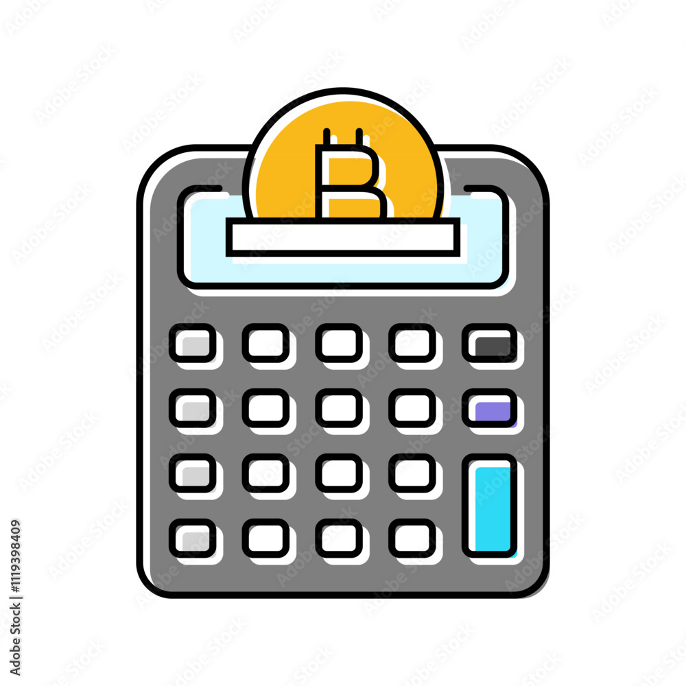 Poster calculator cryptocurrency mining color icon vector. calculator cryptocurrency mining sign. isolated 