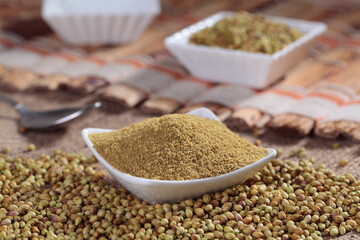 Coriander Powder 
Is a spice made from the ground seeds of the coriander plant (Coriandrum sativum), which is also known as cilantro in its fresh form. Here are some key points about coriander powder: