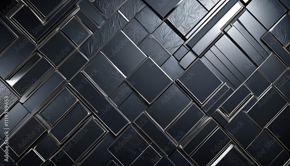 Poster abstract dark metallic geometric pattern background design: interlocking rectangles and squares in d