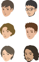 顔イラストセット/男性/カラー