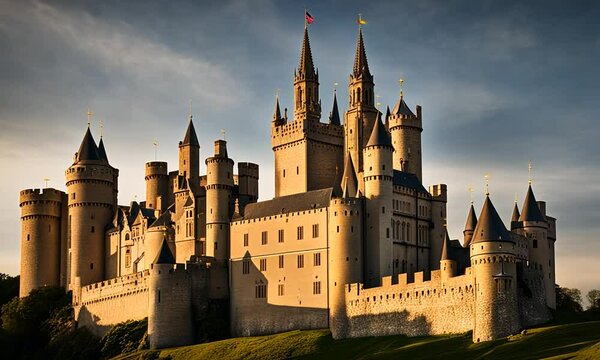 Majestic Ch?teau de Pierrefonds, a French Gothic Revival Castle at Sunset