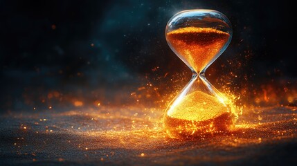 Glowing Hourglass with Fiery Sands Magical Concept of Time and Light in a Surreal Fantasy Setting with Sparkling Atmosphere