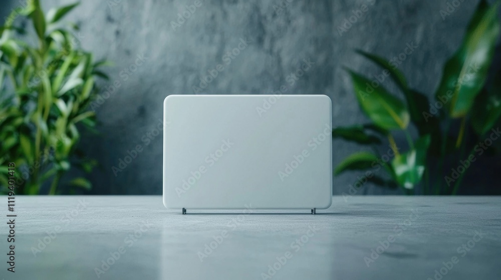 Poster minimalist tech setup modern office product display clean environment close-up view innovation showc