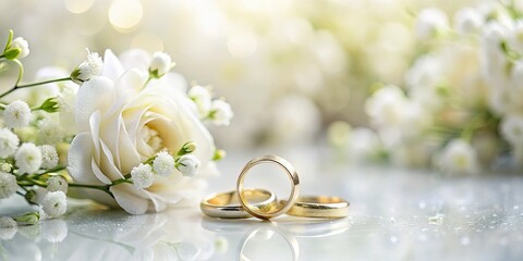 White Wedding Card Design: Tilt-Shift Miniature Flowers & Rings
