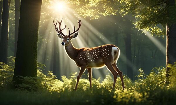 Majestic Axis Deer in Sun-Dappled Forest Clearing