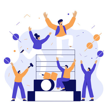 people celebrating success, raising arms, flat style clip art preview