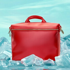 red plastic bag on ice background with cool