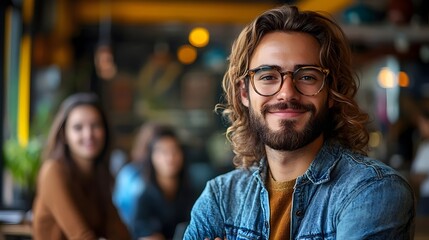 Fototapeta premium A man with glasses is smiling at the camera