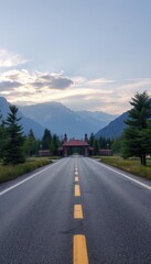 a long road with a building on the side