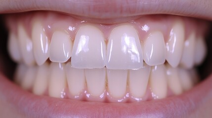 A close-up view of a bright, healthy smile showcasing straight, white teeth and well-defined gums.
