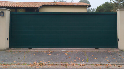 modern door slide green gate dark aluminum portal sliding dark design of new suburban house