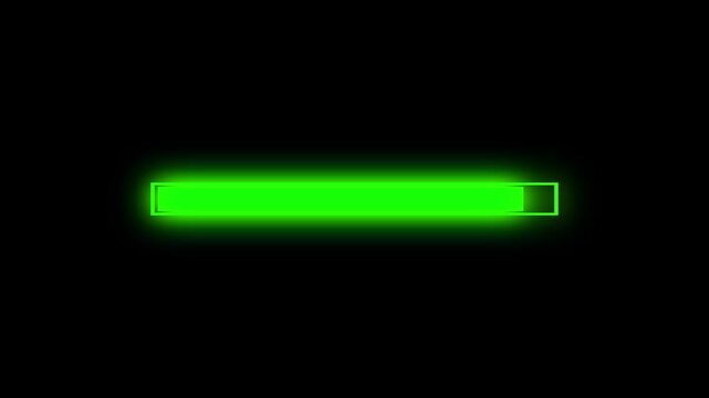 glowing green loading bar on black background. progress line video