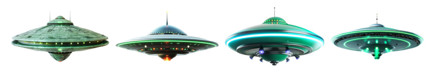 Flying Saucer UFO Set Isolated Transparent Background PNG Image