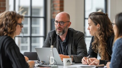 A detailed image of a business team discussing GDPR-compliant data processing practices during a strategy meeting, emphasizing collaboration in implementing effective privacy policies