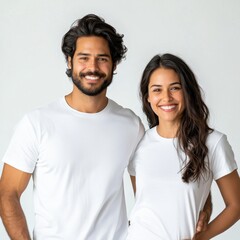 Obraz premium young indian couple standing together on white background