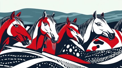 Colorful Horse Portraits: A Modern Art Design