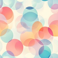 Abstract Seamless Pattern with Overlapping Transparent Colorful Circles in Soft Pastel Tones, Modern Minimalist Design on Light Background for Wallpaper or Fabric Design