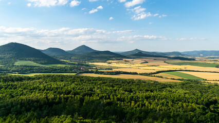 View of the landscape of the Bohemian Central Highlands from the ruins of Oltářík Castle, Czech Republic.