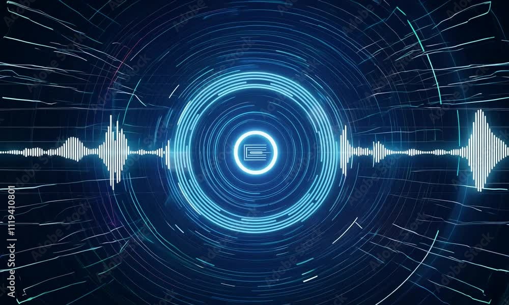 Aufkleber abstract digital audio waveform visualization with concentric circles and glowing light trails.