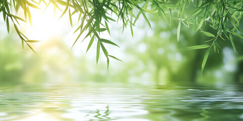 Graceful Bamboo Leaves Hanging Over Tranquil Water 