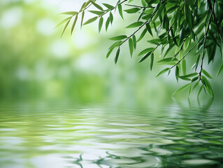 Graceful Bamboo Leaves Hanging Over Tranquil Water 
