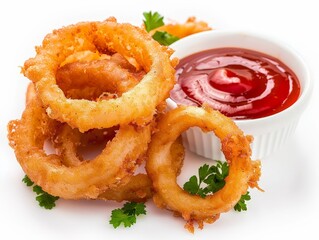 Crispy Fried Onion Rings with Ketchup