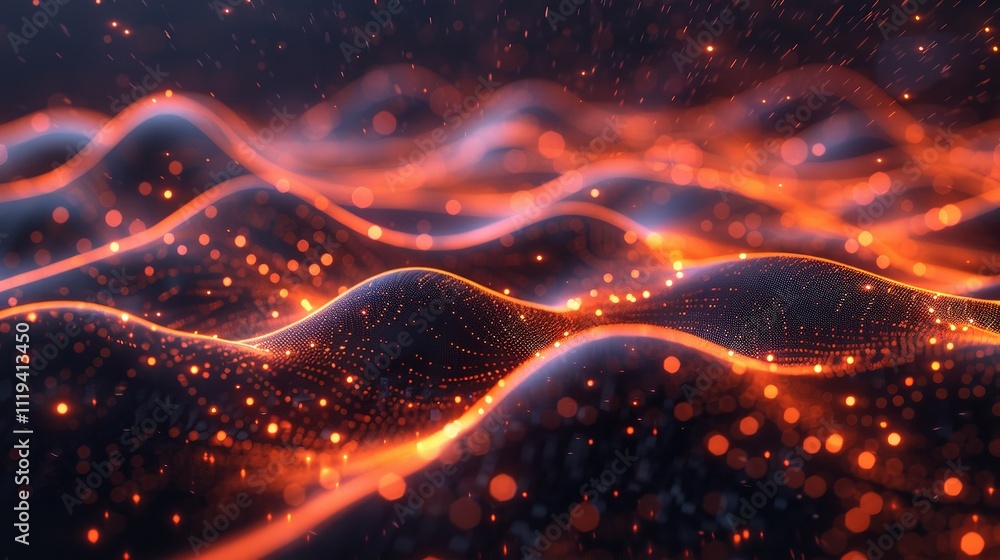 Poster tech data particles - abstract background with digital waves technology background.